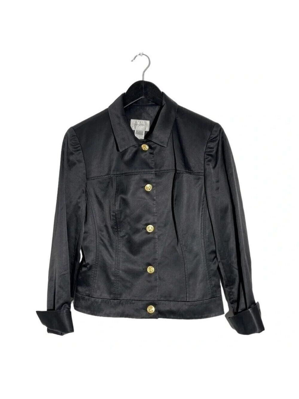 Sunny Choi Black Sateen Jacket with Gold Button Size 6